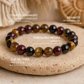 "Success & Protection" Bracelet in Tiger's Eye, Garnet, Tourmaline & Smoky Quartz