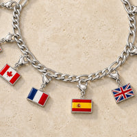 Travel charm bracelet with flag charms